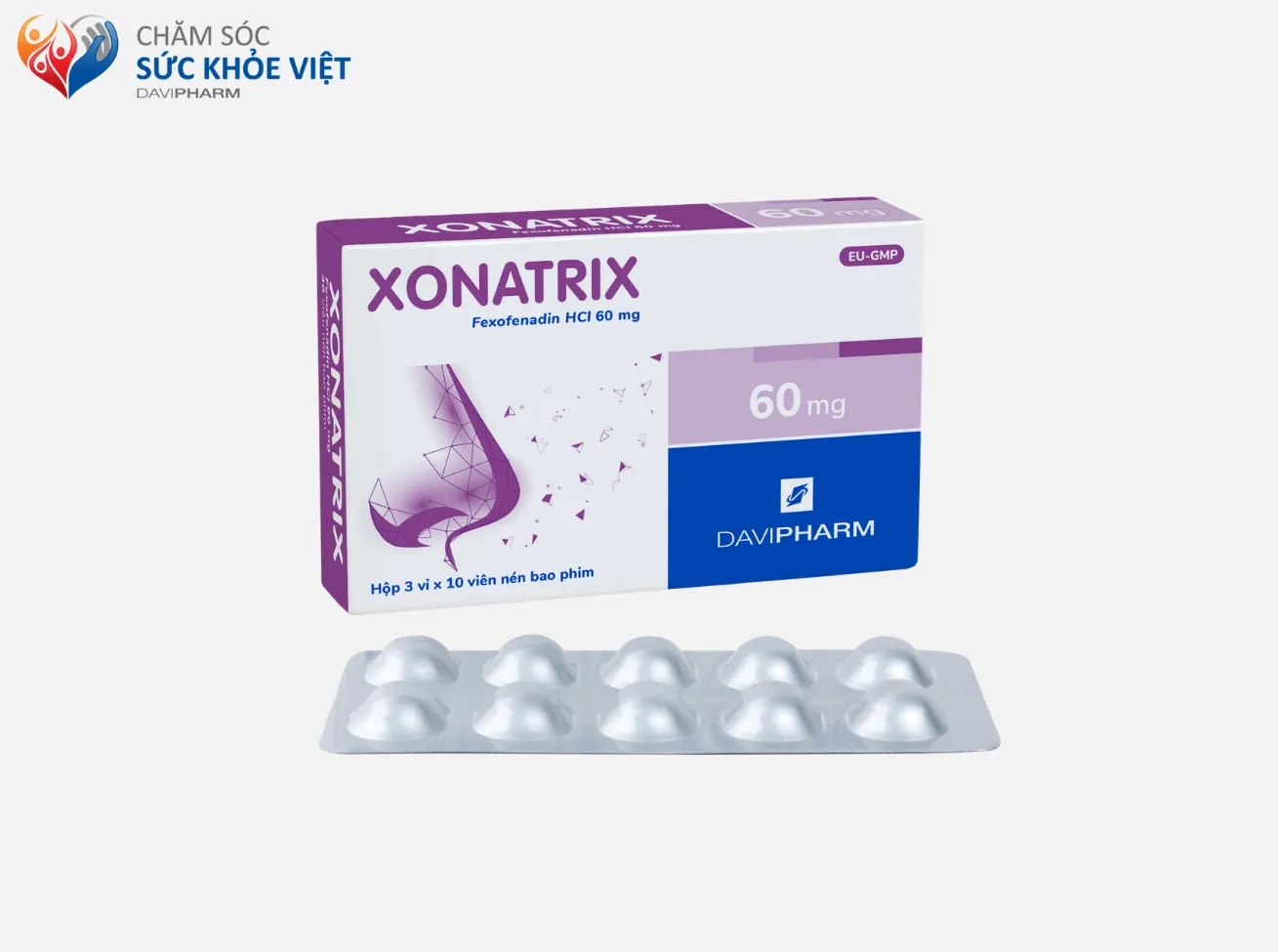 Sản phẩm XONATRIX (Fexofenadin HCl 60 mg) - Thuốc điều trị triệu chứng viêm mũi dị ứng theo mùa.