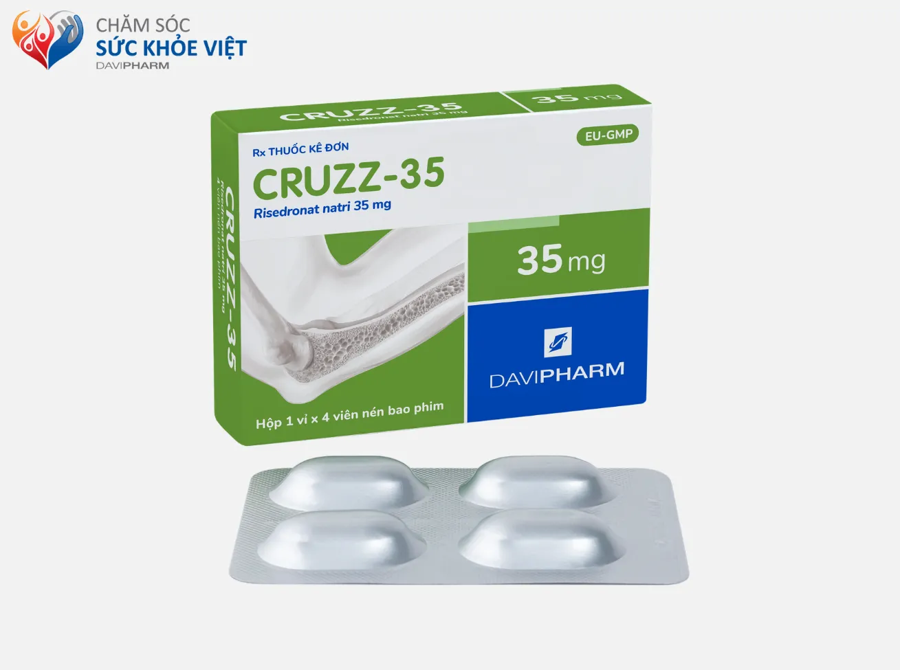 Sản phẩm CRUZZ-35 chứa hoạt chất risedronat natri - thuốc điều trị và phòng ngừa loãng xương.